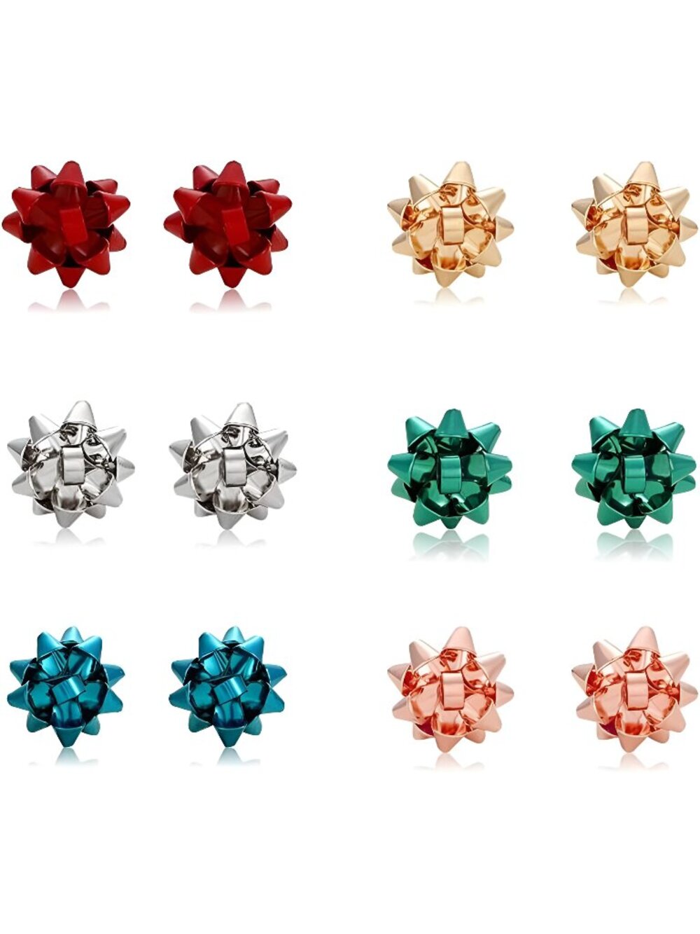 6 Pairs Christmas Bow Earrings for Women Xmas Bow Stud Earrings Red Green